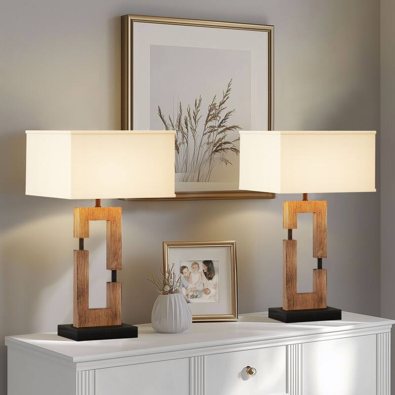 26-inch Wood Table Lamps For Living Room/Bedroom Set of 2
