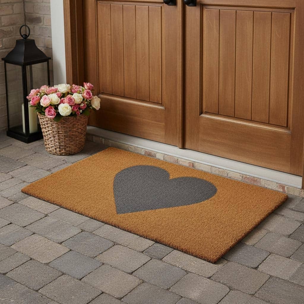 HomeRoots 36" X 72" Brown And Gray Heart Outdoor Coir Door Mat - 36.00' X '72.00