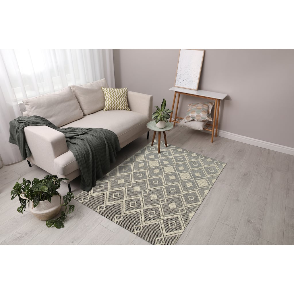 Home Decor EORC Handwoven Wool Durrie Kilim Rug, Black Elegant & Durable Area Rug for Enhancing Your Living Room, Bedroom
