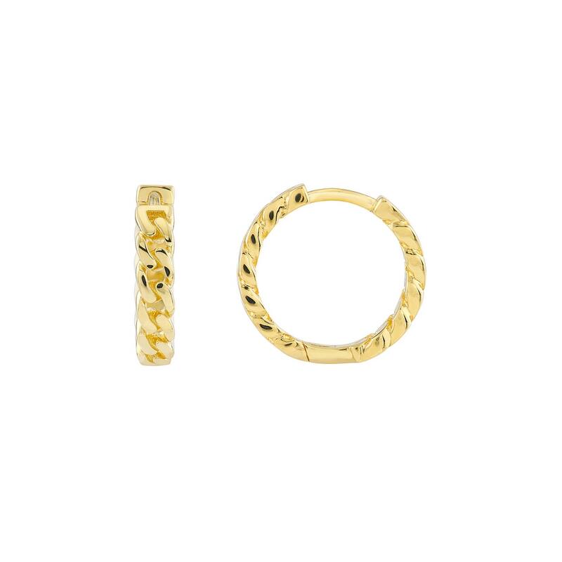 Curata 14k Yellow Gold 15x4mm Curb Pattern Hinged Hoop Earrings