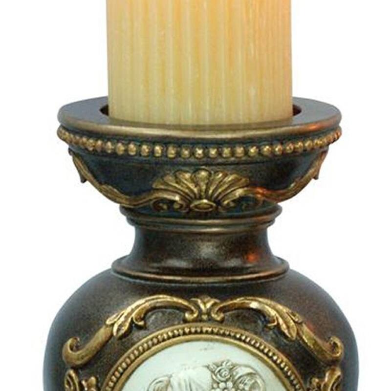 HomeRoots Set Of Two Bronze Greek Cameo Pillar Candle Holders - 7