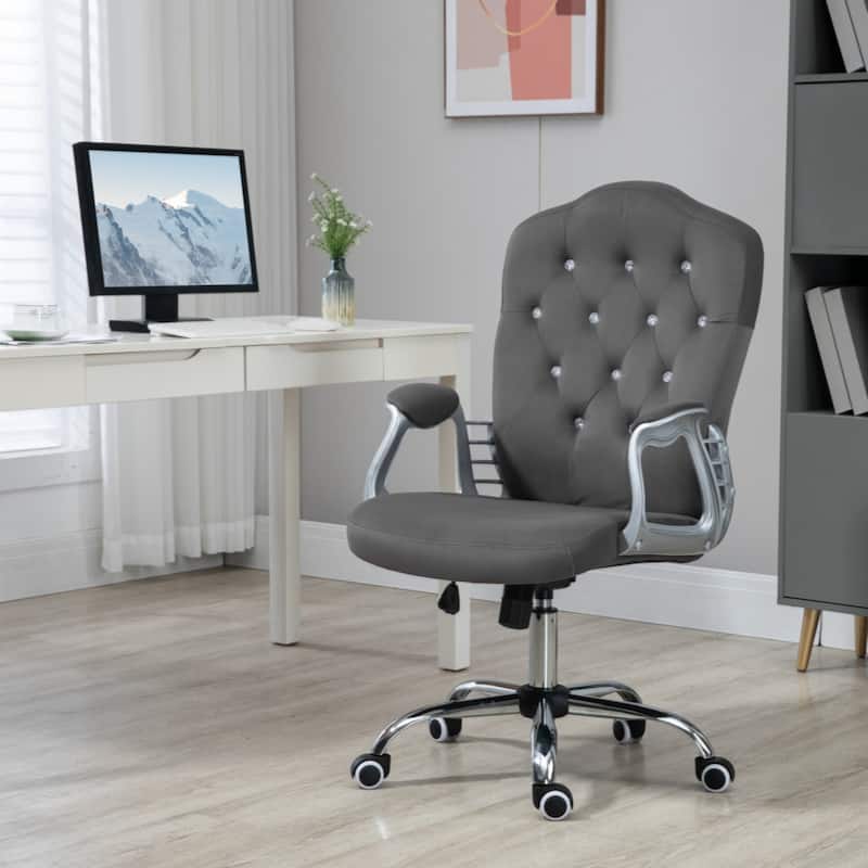 Velvet Computer Chair, Button Tufted Desk Chair with Swivel Wheels, Adjustable Height, and Tilt Function