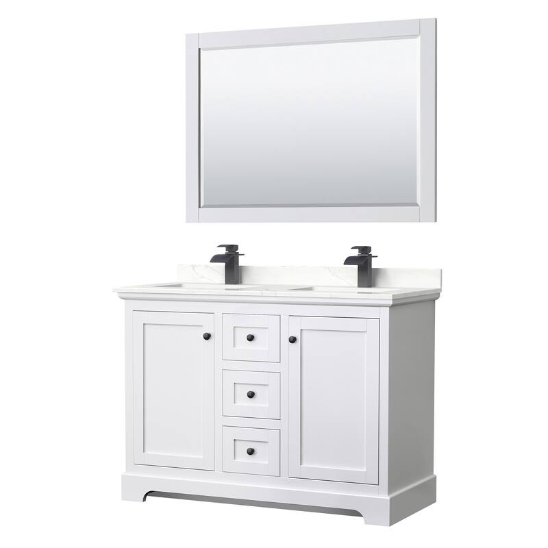 Wyndham Collection WCV232348D-QTZ-UNSM46 Avery 48" Free Standing - White / Giotto Quartz Top / Matte Black Hardware