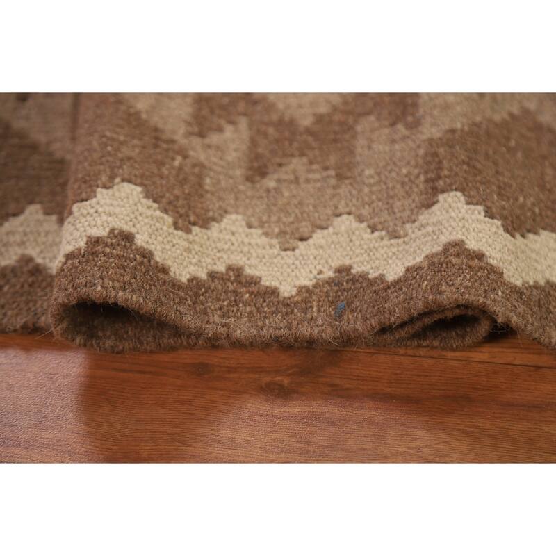 Geometric Kilim Reversible Area Rug Flat-weave Bedroom Wool Carpet - 5'1" x 7'10"