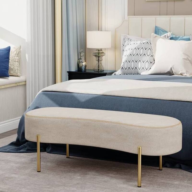 Bench ,Modern Ottoman Bench Bed Bench Entryway Bench with Gold Legs for Living Room - Beige