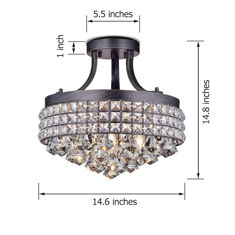 Antonia 4-light Antique Black Iron Shade Crystal Semi-flush Mount