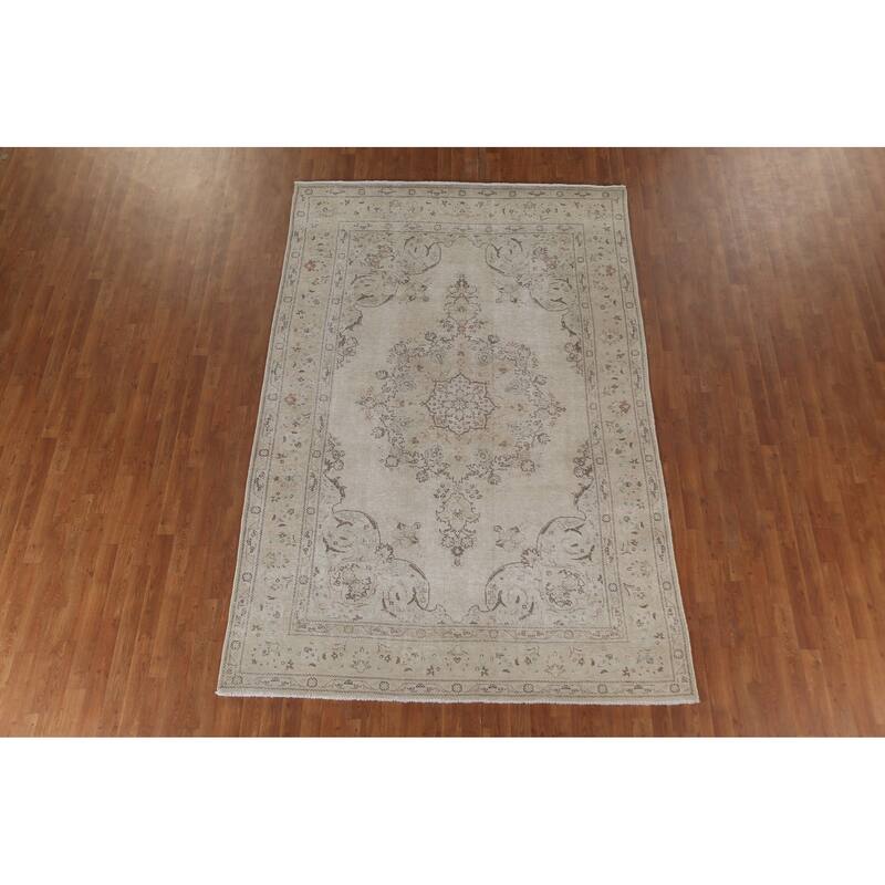 Distressed Persian Vintage Area Rug Hand-Knotted Wool Carpet - 6'6"x 9'9"
