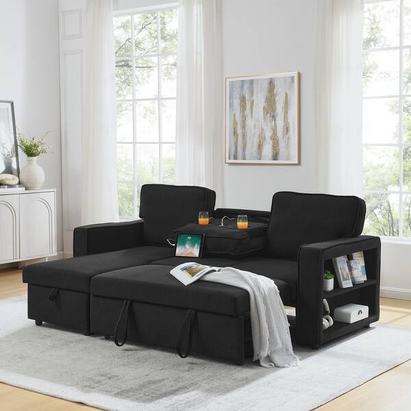 Corduroy L-Shape Sectional Sofa Convertible Pull out Sleeper Sofa Bed ...