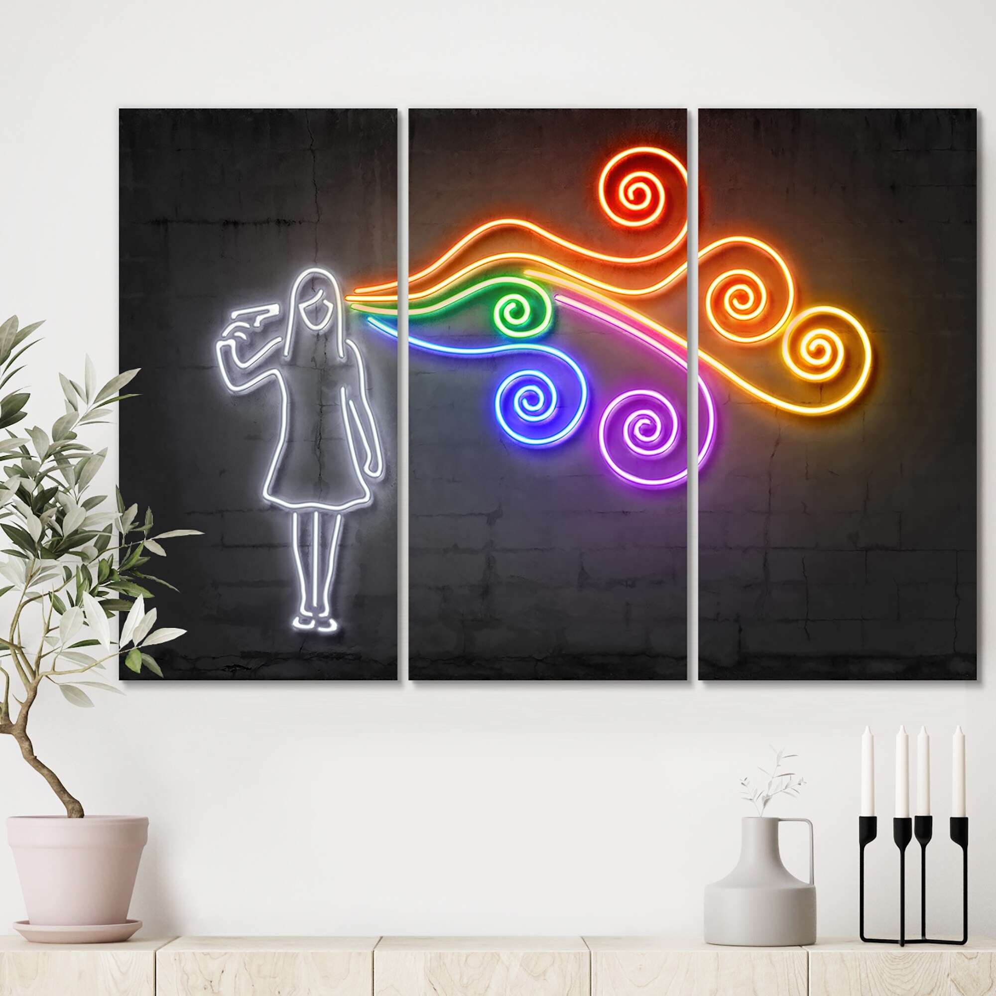 Designart The Dark Side Of The Mind Modern Canvas Wall Art 36x28 3 Panels Overstock