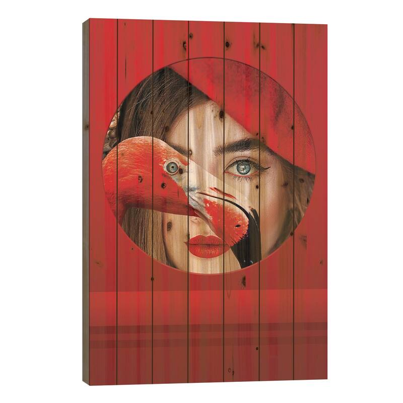 Red Womna, Abstract Art Print On Wood by Adrian Vieriu - Multi-Color - 26x18x1.5
