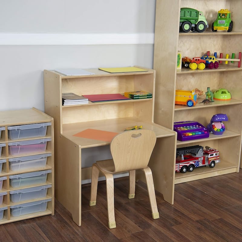 RRI Goods Home Workstation Office Desk with 2 Wooden Storage Shelves, Compact Study Reading Table Writing Desk