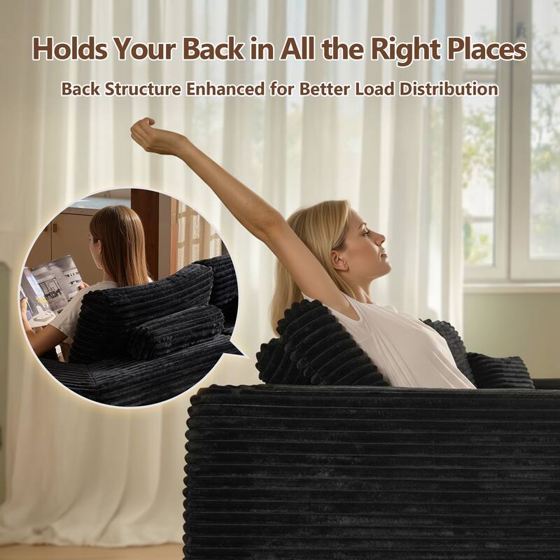 HOOOWOOO U-Shaped Plush Corduroy Modular Sectional Sofa with Chaise Lounge