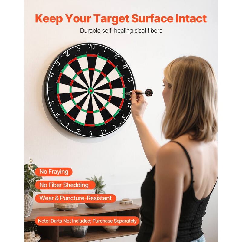 Professional Sisal Fiber Dartboard for Home and Bar Self-Healing Tournament-Size Bristle Board - 17.72 x 1.50 in