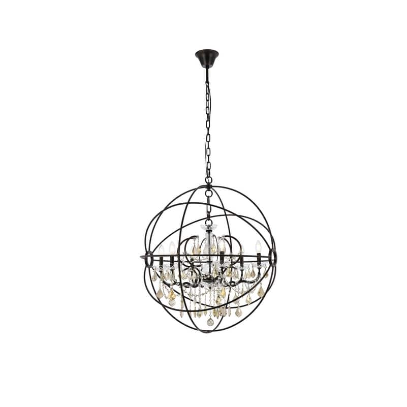Royce Edge 6 light Dark Bronze Chandelier - dark bronze royal cut golden teak (smoky) crystals