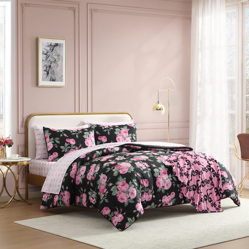 Betsey Johnson Garden Floral Pink Bonus Reversible Comforter Set