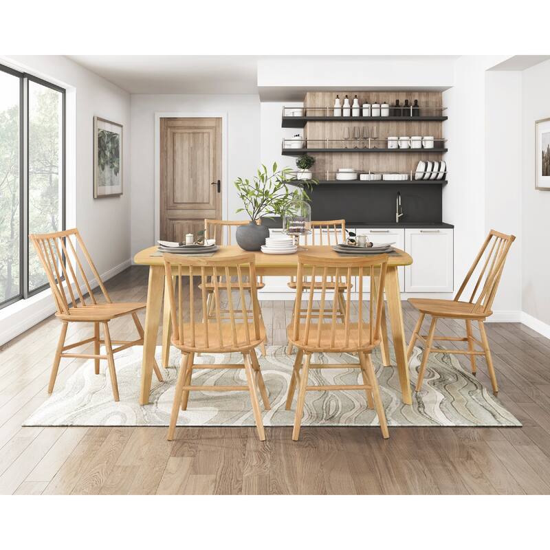 Jadie Dining Table, Tapered Legs, Natural Oak Wood Rectangular 60 Inch
