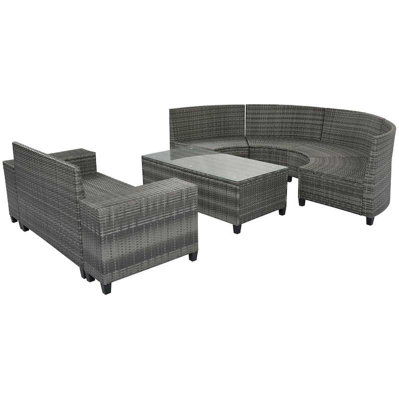 All Weather 8 Pieces Outdoor Patio Furniture Set Half Moon PE Rattan Sectional Sets with Coffee Table and Removable Cushion