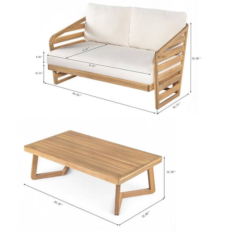 Royal Acacia Wood Loveseat and Coffee Table Set, Beige