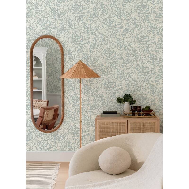 A-Street Prints Nelda Light Blue Rose Wallpaper