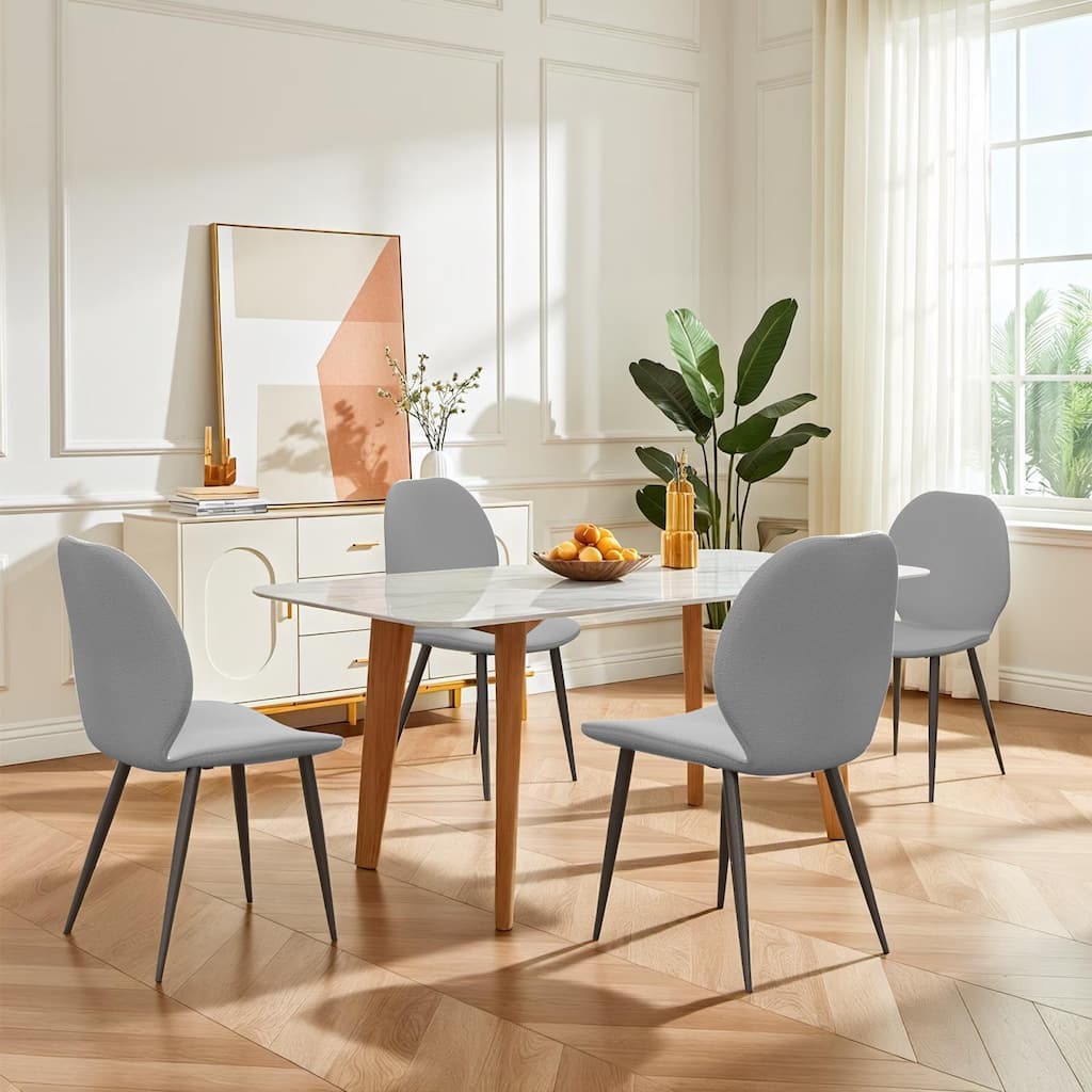 Light Grey Leather Dining Chair Set of 6 Side Chair Vanity Chair Reception Chair Accent Chair with Metal Legs