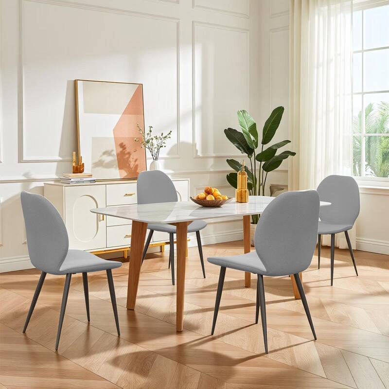 Light Grey Leather Dining Chair Side Chair Vanity Chair Reception Chair Accent Chair with Metal Legs - Light Gray