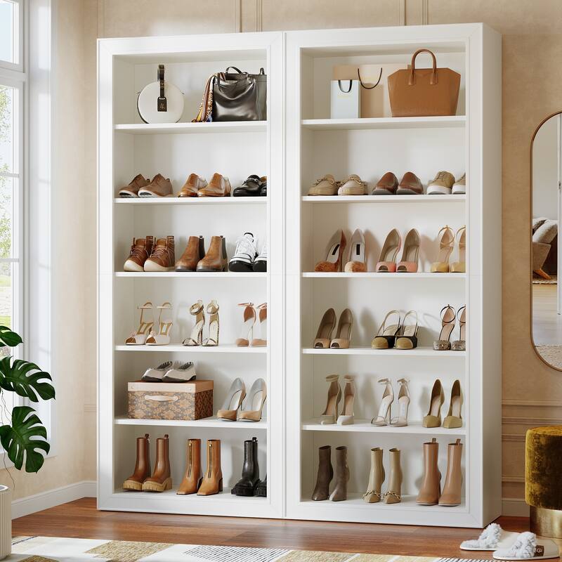 6-Tier Shoe Cabinet with Open Storage Shelf, 75-Inch Tall