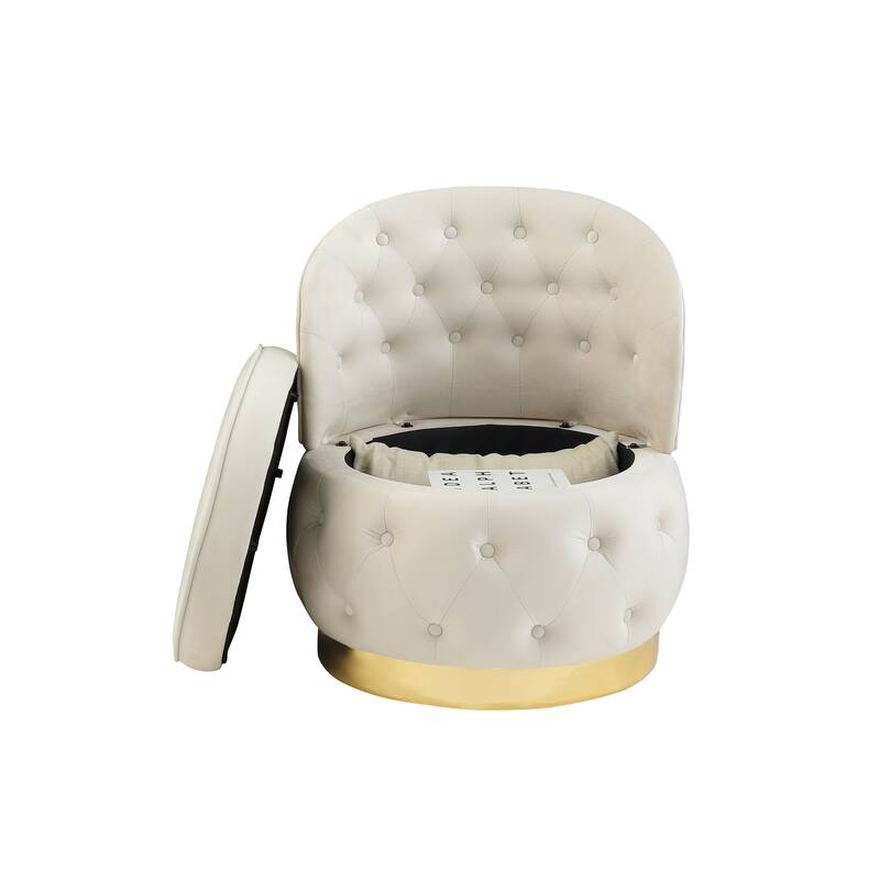 Modern 25.2" Velvet 360° Swivel Buttons Tufted Barrel Chair with Gold Stainless Steel Base and Storage