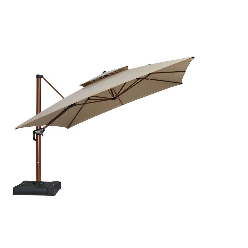 PURPLE LEAF 09x12/10x13 ft Rectangular Sunbrella Patio Cantilever Umbrella with Base - Dark Khaki/10x13ft/Wood