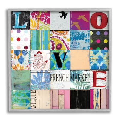 Stupell Love Typography Collage Vintage Icons Patchwork Framed Wall Art