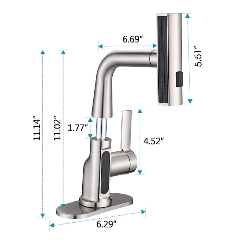 LED Temperature Display Bathroom Faucet with Pull Out Sprayer
