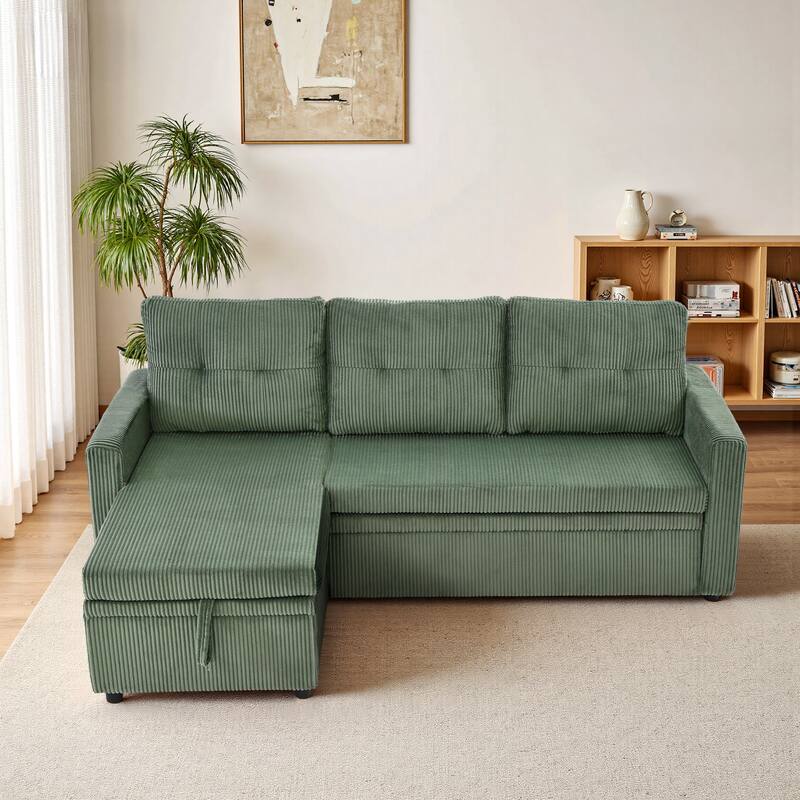 Modern Pull Out Sectional Sofa Bed Couch with Storage Chaise for Living Room