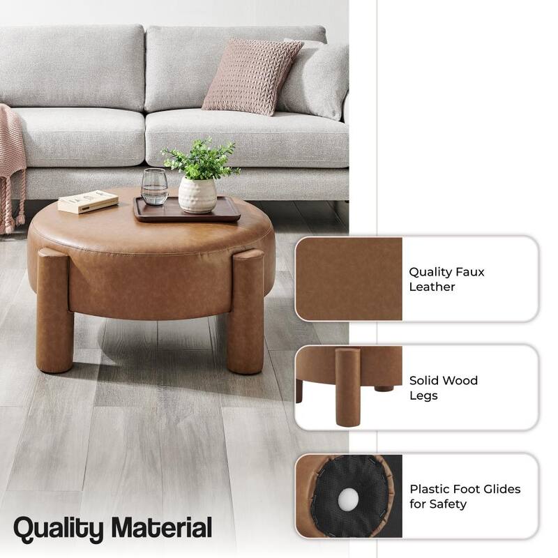 NPD Furniture Elora Faux Leather Round Ottoman