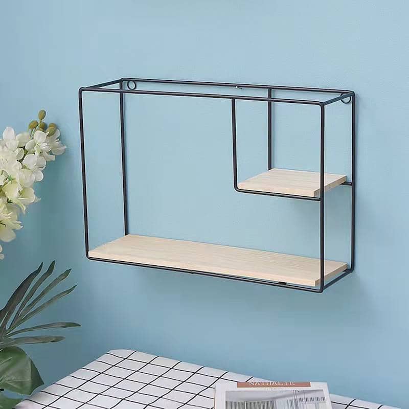 Iron Wall Rectangular Shelf, Wall Hanging Baskets - Black