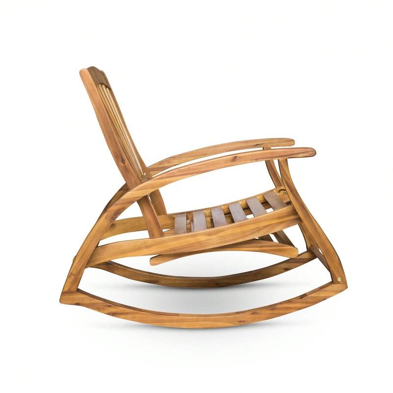 Cusp Barn Acacia Wood Design Resistant Reclining Rocking Chair, Retractable Footrest With Rocking Feature
