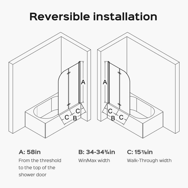 34"W x 58"H Frameless Folding Pivot Tub Door