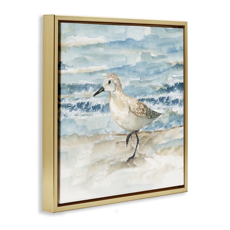 Stupell Balancing Sandpiper on Shore Framed Floater Canvas Wall Art Design By Nan