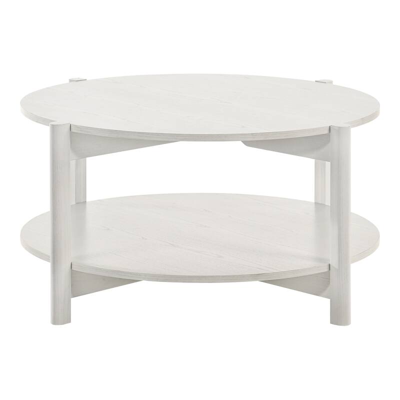 Furniture of America Rovion 2-Piece Round Wood Coffee Table Set with Open Bottom Shelf