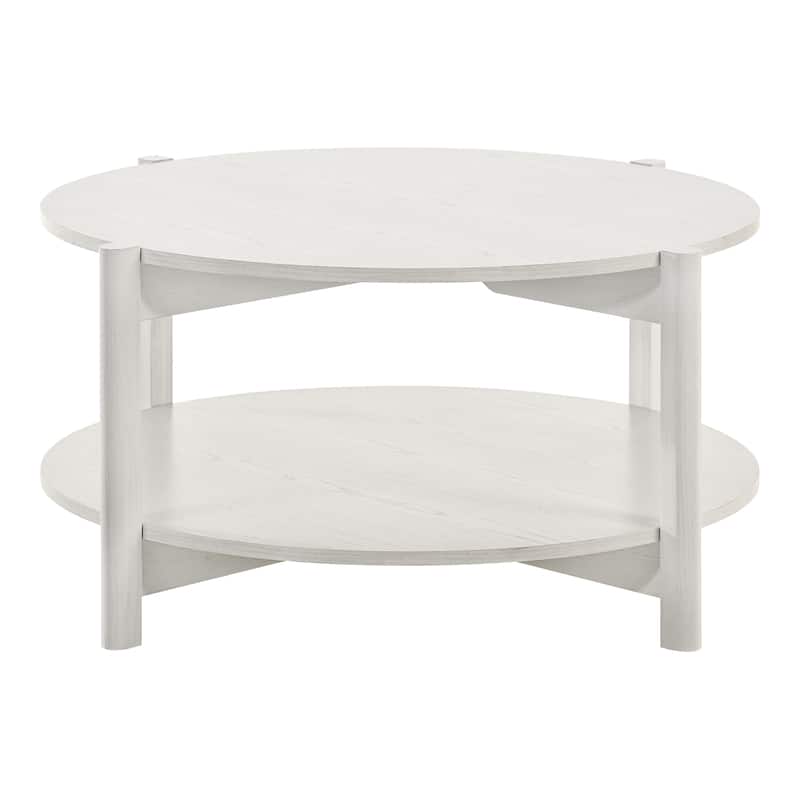 Furniture of America Rovion Round Wood Coffee Table with Open Bottom Shelf