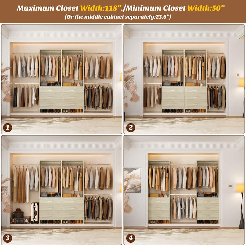 Cimly Set of 2 Closet Organizer System with Adjustable Hanging Rods and Drawers