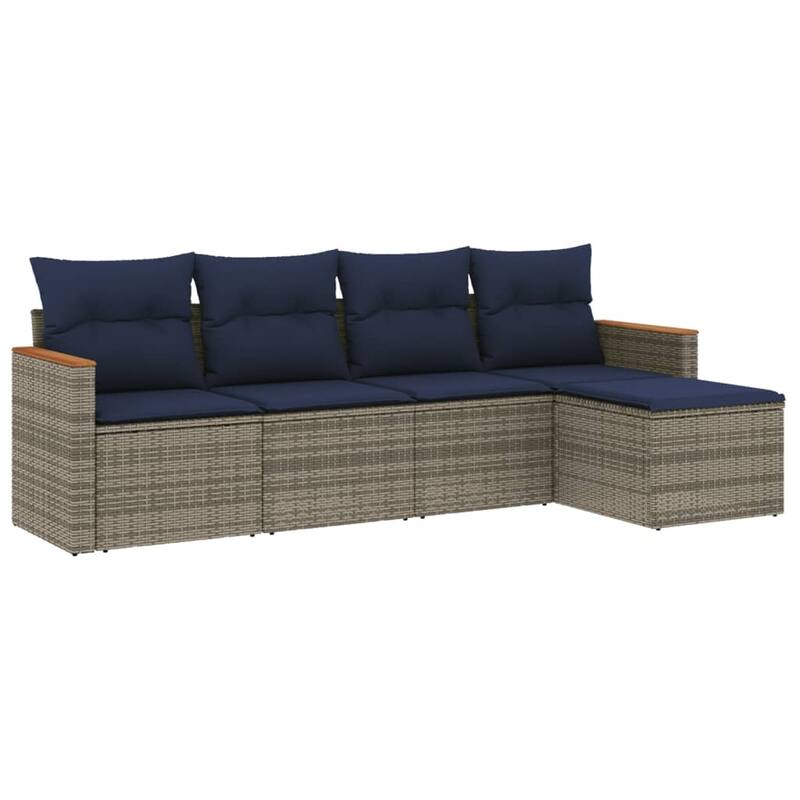 vidaXL Patio Sofa Set with Cushions Outdoor Conversation Furniture Poly Rattan - 21.7x 24.4x 27.2