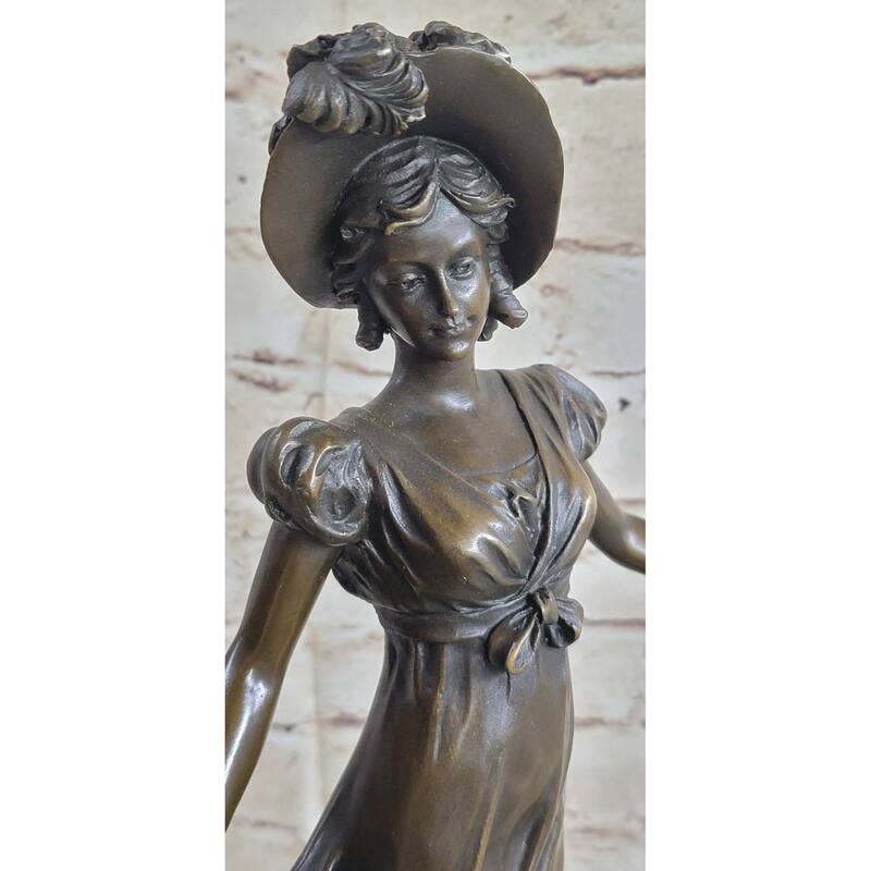 Little Bo Peep Bronze Statue Sculpture Female Figure In Hat 17 Inches X 7 Inches
