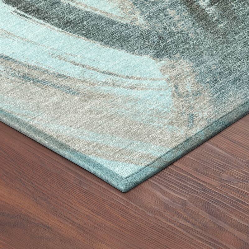 Machine Washable Indoor/ Outdoor Abstract Brushstroke Chantille Rug