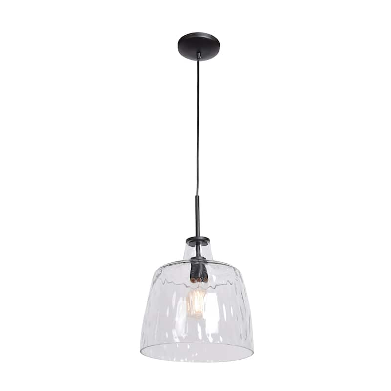 Access Lighting Simplicite - Bell Pendant - Replaceable LED - Black Finish - Clear Wavy Glass - Black/Clear Wavy
