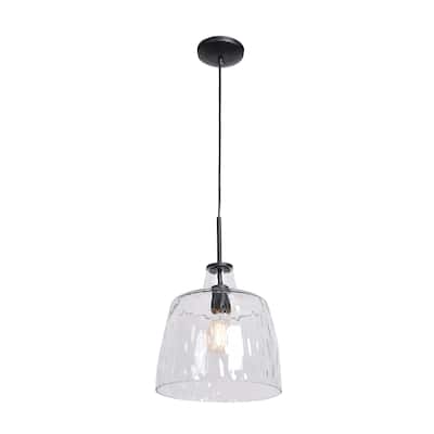Access Lighting Simplicite - Bell Pendant - Replaceable LED - Black Finish - Clear Wavy Glass