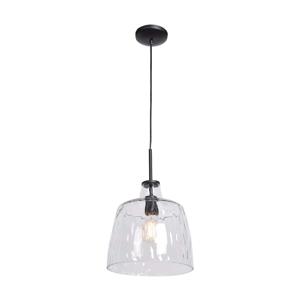 Access Lighting Simplicite - Bell Pendant - Replaceable LED - Black Finish - Clear Wavy Glass