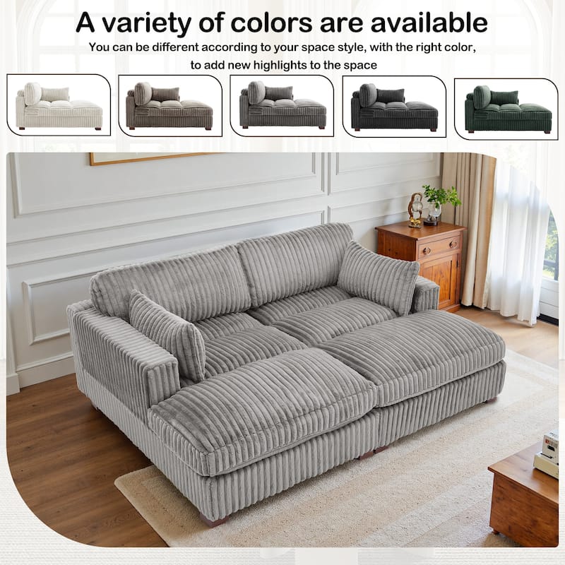82" W Plush Corduroy Modular Sectional Sofa Chaise Lounge