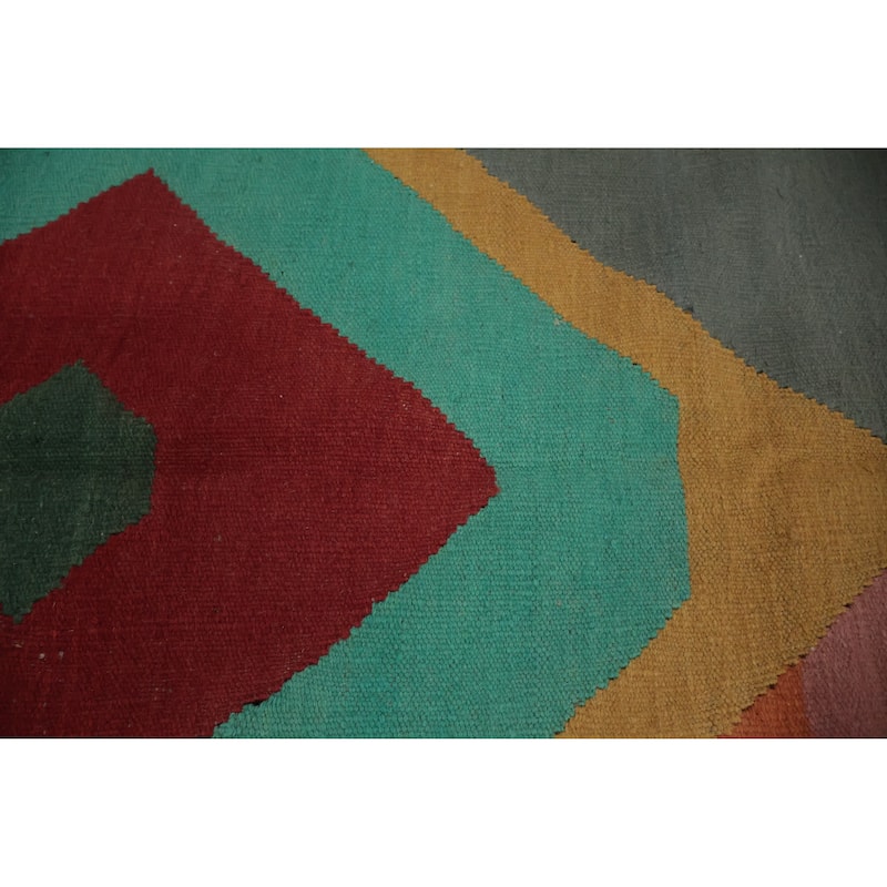 Hand Woven Oriental 100% Wool Carpet Southwestern Modern Multi-Colored Kilim Area Rug - 11' 2'' X 7' 11''