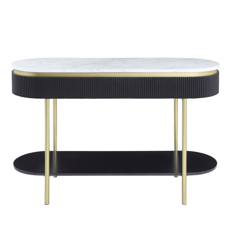 Reed Mid-Century Modern White Faux Marble 3-Piece Accent Table Set with Drawer by Furniture of America