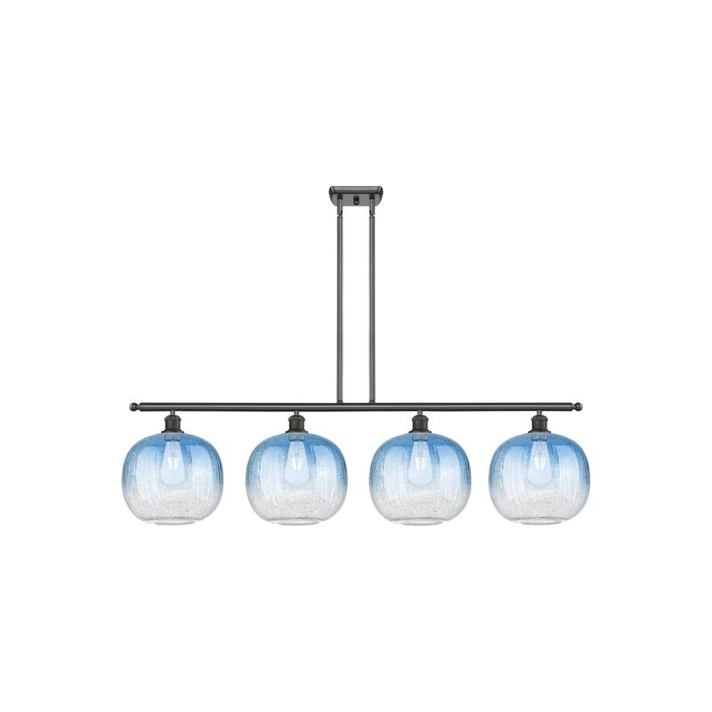 Innovations Lighting Endless Possibilities Ballston - Brookhaven Sphere - 4 Light 49" Stem Hung Island Light - Oil Rubbed Bronze/Sapphire Blue