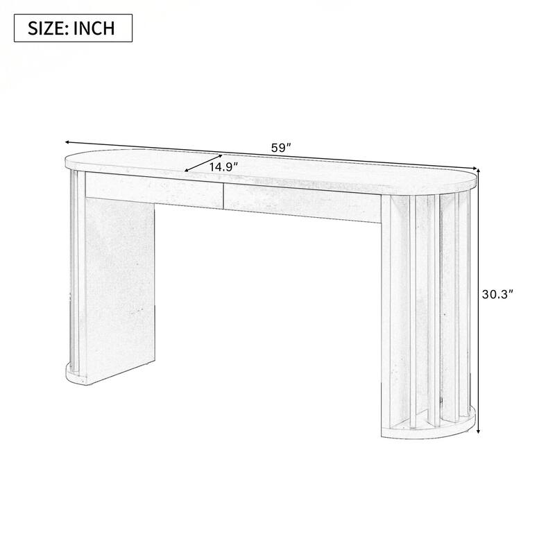 Console Table,Oak Veneer Sofa Table,Curved and Straight Line Design,Behind the Couch, Farmhouse Entryway Table for Entrance